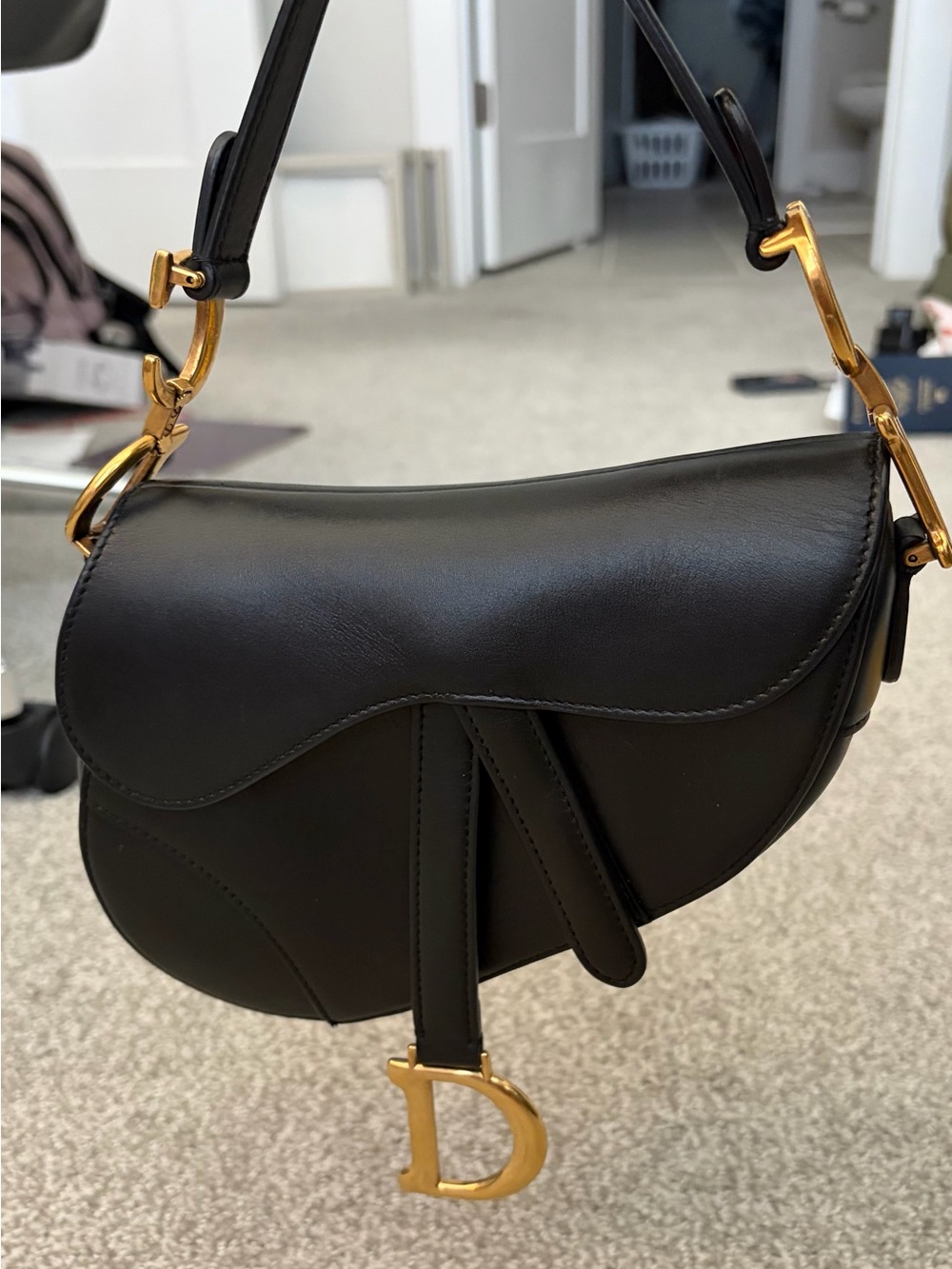 Dior Black Leather Mini Saddle Shoulder Bag with Gold Hardware - Picture 6 of 7